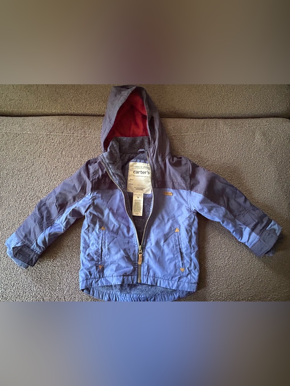 Carter's Two-Tone Blue Hooded Kids Raincoat with Red Lining